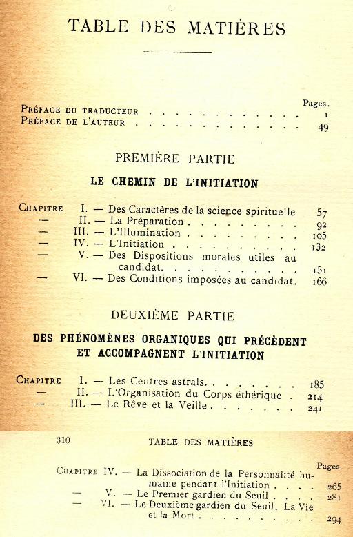 table de matieres