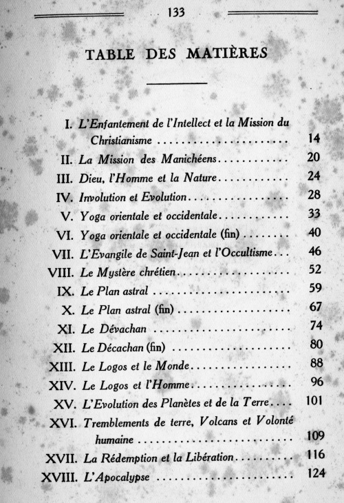 table de matieres